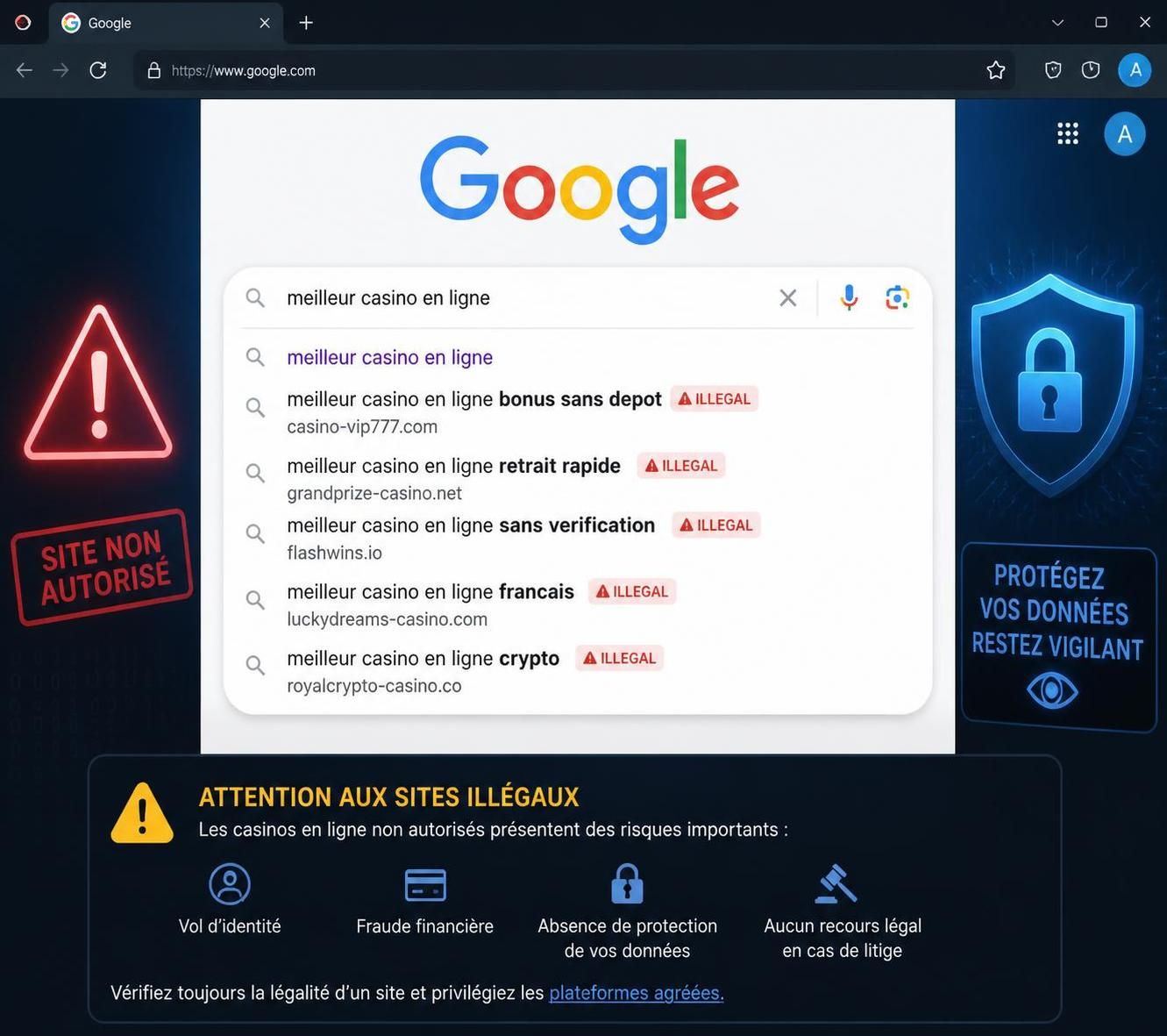 kva informe google des suggestions d'autocomplétion concernant les casinos en ligne illégaux pour protéger les utilisateurs et promouvoir un jeu sécurisé.