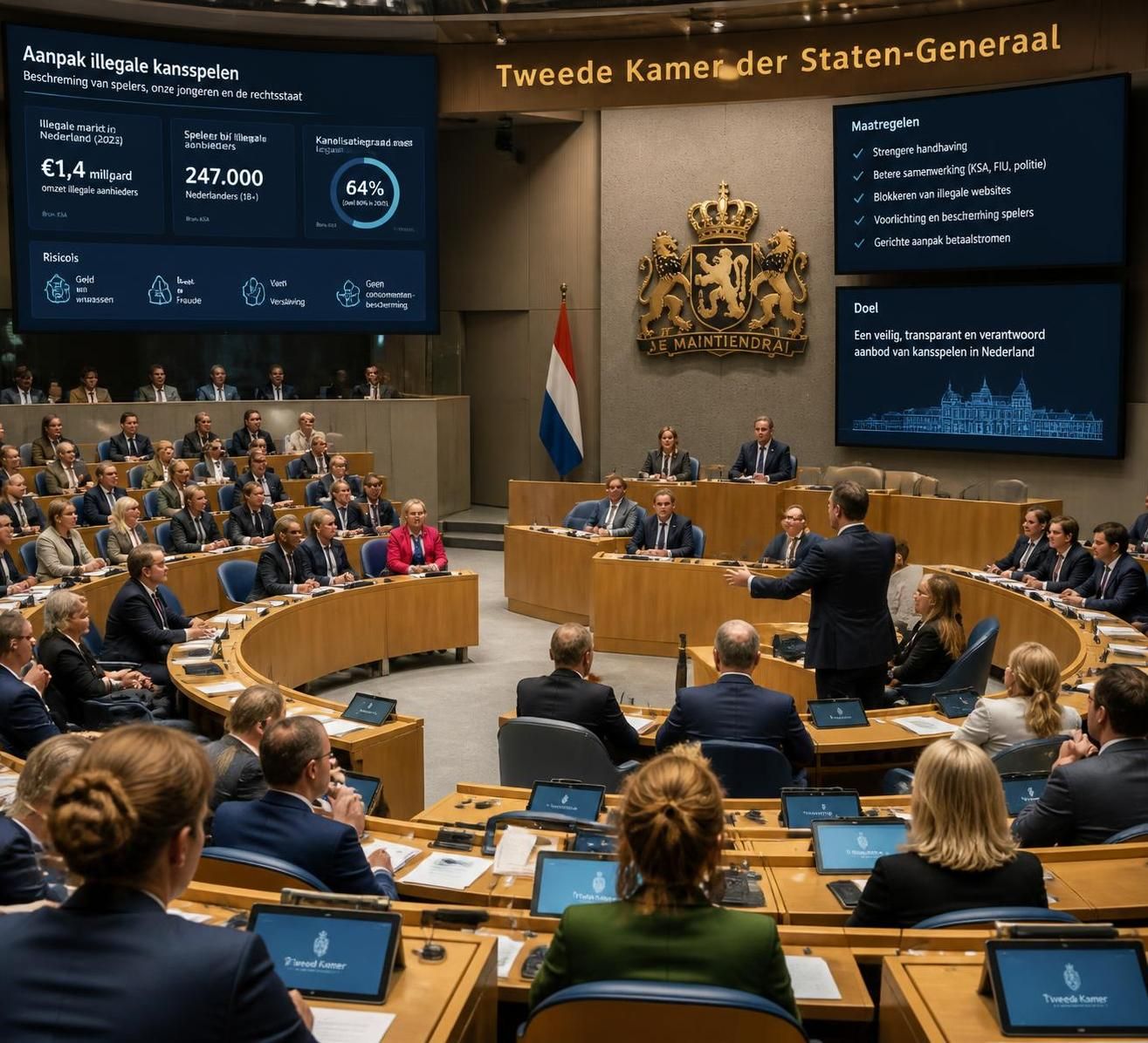 le parlement néerlandais s'engage collectivement contre le marché illégal, tandis que le gouvernement assure un dialogue ouvert et constructif avec meta et google pour réguler le secteur numérique.